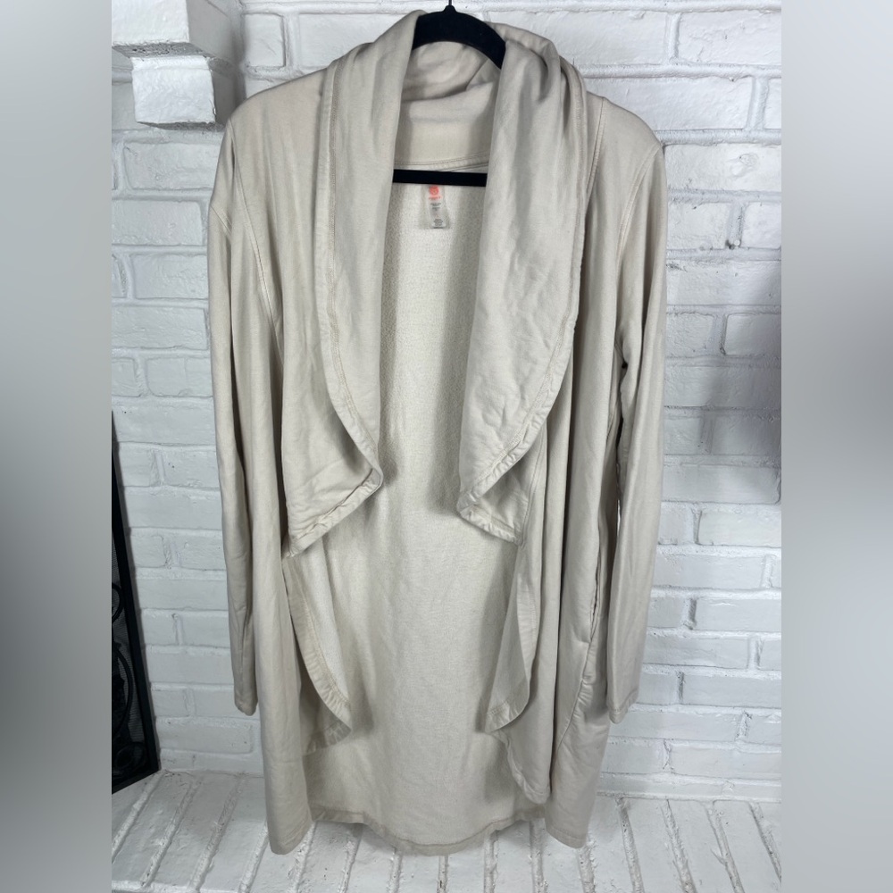 Mono B beige‎ draped open front cardigan rayon blend longline Size Large